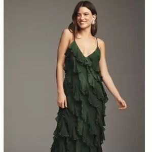 BHLDN Jia Bias cut Ruffle V neck gown